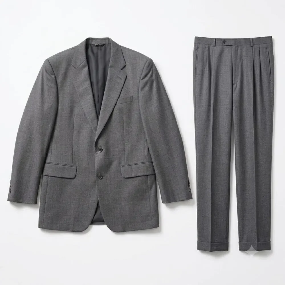 Jos A Bank Wool Nailhead Suit Gray Mens Two Button 41L Jacket 35L Pleated Pants